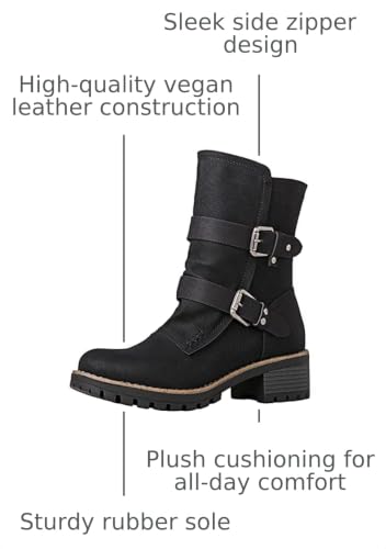 Image of GLOBALWIN Lace up Mid Calf Motorcycle Fashion Festival Boots Combat Riding Military Boots for Women