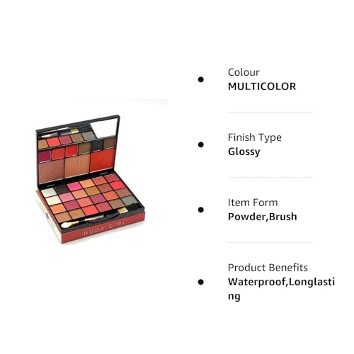 HUDA GIRL Beauty Professional Makeup Kit For Girls (Eyeshadow, Blush, Highlighter, Contour, Lip Gloss, Eyebrow Powder),Glossy Finish,1 Count - Image 4