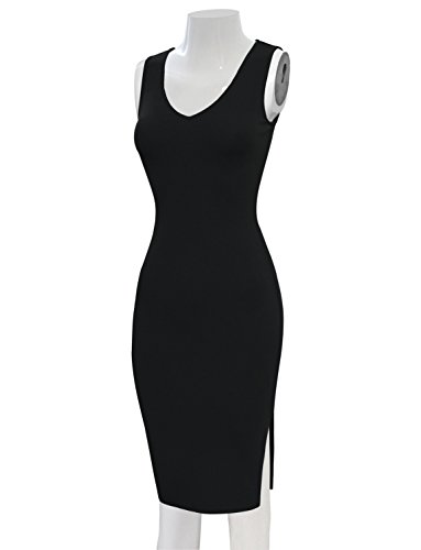 Tam Ware Women Stylish V-Neck Sleeveless Double Slit Bodycon Dress Twcwd108-Black-Us M #TOP3