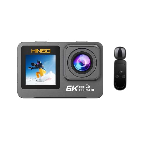 Image of HINISO 6K Action Camera | Ultra HD Sports Cam with Touch & Dual Screen, Wireless Mic & Remote, 3 Batteries, Waterproof 40M, EIS Stabilization, WiFi, 170 Wide Lens & Mounting Kit