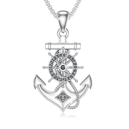 Collier argent sterling 925 homme pendentif ancre nordique bijoux noel chaîne viking