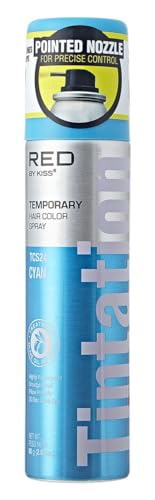 Red by Kiss Tintation Temporary Hair Color Spray 2.82oz, Quick-Dry & Smudge-Proof, Vivid Color Washable Hair Dye, Styling Spray Cosplay Halloween Birthday Party Festival (Cyan)