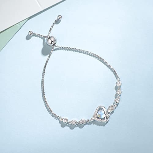Agvana June Birthstone Jewelry Moonstone Bracelet For Women Sterling Silver Tennis Bracelet Rose Flower Heart Bolo Bracelets Anniversary Birthday Gifts For Women Girls Mom Wife Her #TOP3