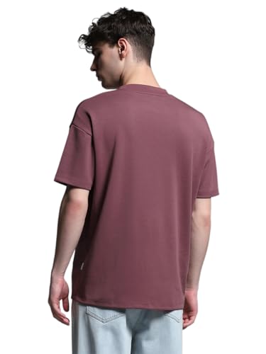 Image of Jack & Jones Men's Solid Round Neck Cotton Relaxed Fit T-Shirt | Boxy Fit | Drop Shoulders