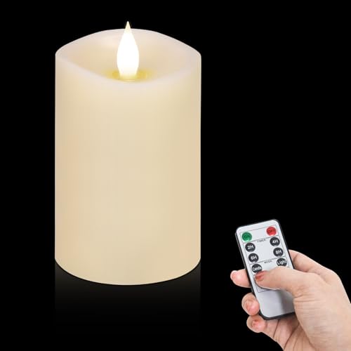 Image of 1PCS, 3 x 5 inches Flameless Candle with Remote Control, 3D Flickering Wick, Real Wax, Battery Candles,with Timer,Battery Powered Candles,for Holiday Home Decor,Ivory