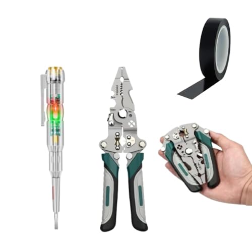 Wire Stripper Tool, Voltage Test Pen With Black Tape for Electric Wire, Foldable Wire Stripping Pliers with Multi-Function Slots and Screwdriver Teste