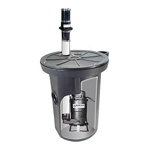 BURCAM 400423P 3/4HP Complete Grinder Pump System with 18 x 30 Sewage Basin, Black