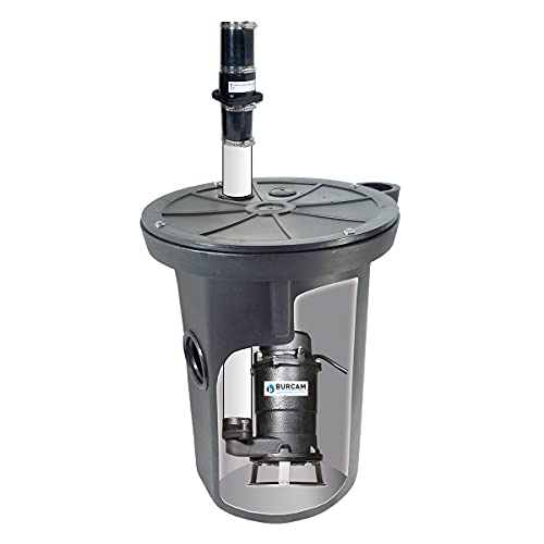 BURCAM 400423P 3/4HP Complete Grinder Pump System with 18 x 30 Sewage Basin, Black