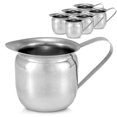 Fit Meal Prep [6 Pack] 5 oz Creamer Pitcher - Stainless Steel Bell Creamers, Mini Cup Container for Serving Milk, Coffee Cream, Salad Dressing, Maple Syrup, Espresso Machine for Restaurant, Cafes