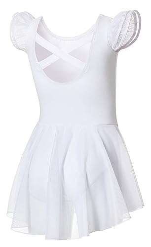 DIPUG Ballet Leotards for Girls Ballet Leotard with Skirt Toddler Dance Leotards Flutter Sleeve and Criss-Cross Back