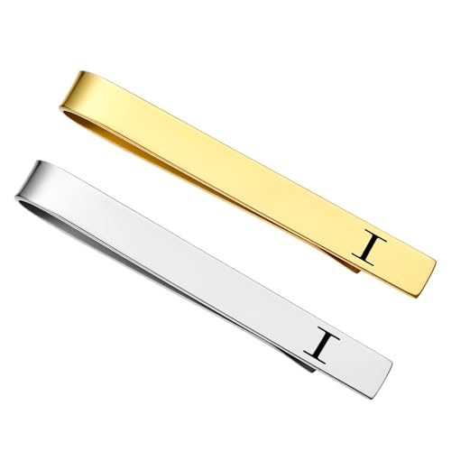 Image of GWD Stainless Steel Tie Clips for Men Personalized Initial Tie Bar Set