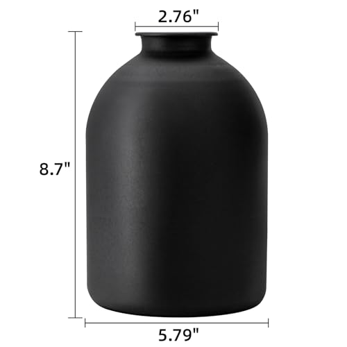 Image of Goaste 8.7 Inch Matte Black Metal Vase, Wabi Sabi Iron Frosted Flower Vase for Pampas Grass, Minimalist Boho Decorative Vase for Table Centerpieces Home Living Room Wedding Office Decor