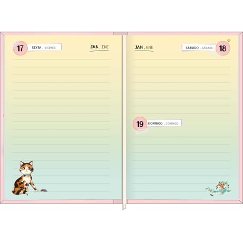 Tilibra - Agenda Costurada Petit 10,5 x 14,8 cm Purrfect Cats 2025 - Love, love, meow
