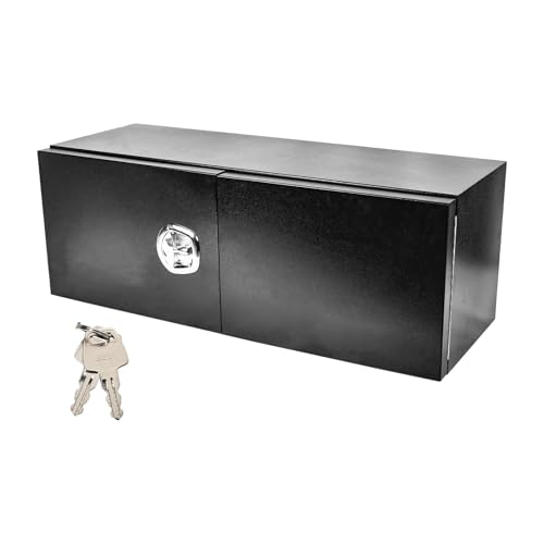 Bebegigi Steel Underbody Truck Tool Box with Barn Door, 18x18x48inch Waterproof Toolbox for Truck Bed Flatbed Trailer with Dovetail Latch, Black