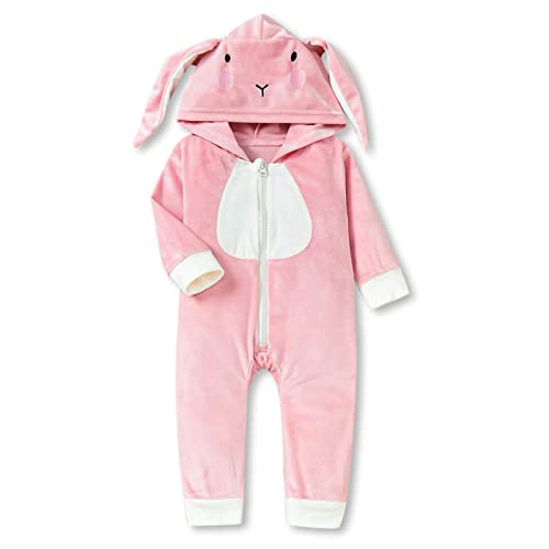 Unisex Infant Baby Girls Boys Animal Flannel Hooded Romper Long Sleeve Zipper Jumpsuit Onesies Winter Costume (Bunny, 0-6 Months) Cover