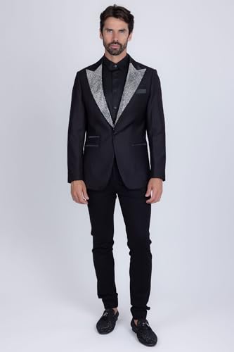 Barabas Men's Rhinestone Geometric Design Peak Lapel Blazer 5BL12 Grey 38/S2