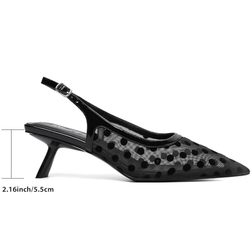 Image of Mostrin Kitten Heels for Women Pointed Toe Pumps Patent Leather Low Heel Slingback Heels with Buckle Dress Shoes for Dating Party Working