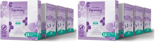 Image of Theraworx Harmony Gentle Daily Cleansing Feminine Wipes Fragrance Free, Reduces Odor, Individually Wrapped, Travel Size - 15 Count (Pack of 8)