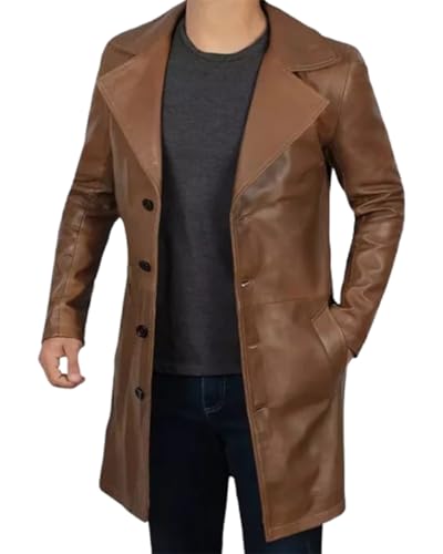 Men’s 3/4 Length Brown Waxed Leather Coat – Classic & Rugged3
