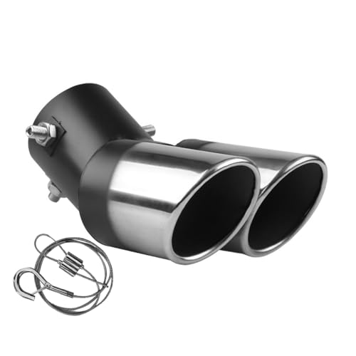 tpnidaii 車外用品 下向き式 マフラーカッター 2本出し 排気管 エキゾーストチップ マフラー パイプ テールパイプ径38-53mm適応 口径2.5インチ 斜めカット 外装 パーツ ドレスアップ カスタム ステンレス製 脱落防止ワイヤー付き (黒銀)