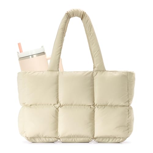 Image of Herald Puffer Tote Bag for Women, Large Quilted Puffy Handbag Lightweight Satchel Purse with Cup Holder & Compartment