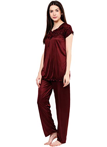 Image of Phalin Women's Satin Plain /Solid Night Suit Set Pack of 2