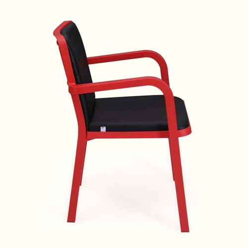Image of Nilkamal Luxe Full-Back Cushioned Plastic Arm Chair | Stackable Chair | for Home, Living Room, Office, Outdoor, Balconies | Bright Red & Black
