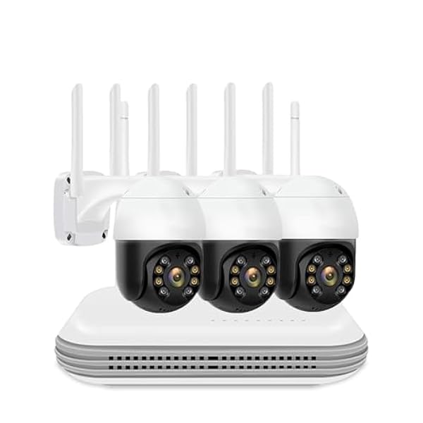 Bedraad beveiligingscamerasysteem 5MP WIFI Bewakingscamera's PTZ 4CH Draadloze WIFI Systeem Camera Kit IP Twee Richting Kleur Nachtzicht Thuis CCTV Camera (Size : None, Color : NVR With 3PCS Camera