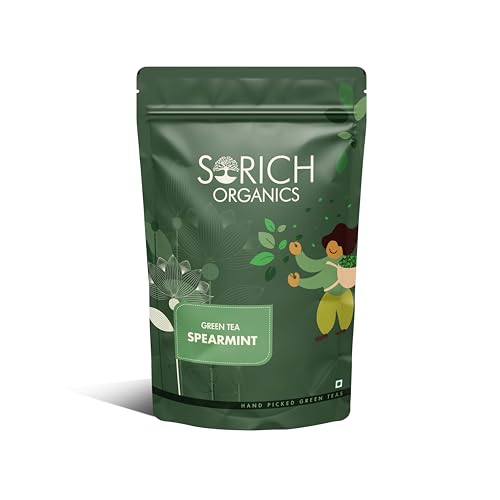 Sorich Organics Spearmint Green Tea Women's PCOD & PCOS | High in Vitamin A Rich in Antioxidants | Help Reduce Stress | Improve Memory | Herbal Loose Leaf Tea - Caffeine-Free | Reduces Facial Hair & Acne and Supports Digestion (100gm)