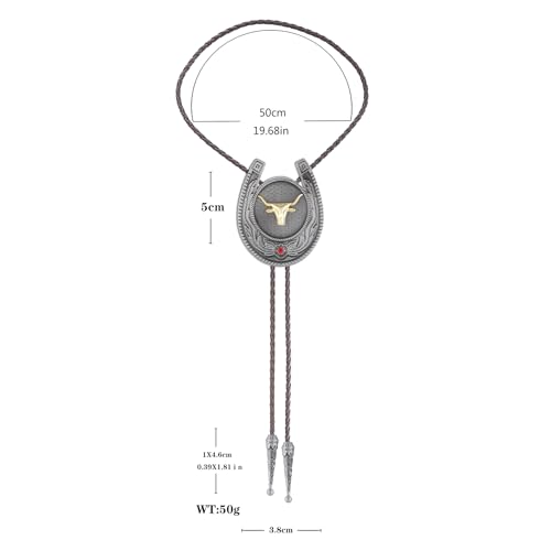 Image of Jeilwiy Bolo Tie for Men, Western Cowboy Golden Longhorn Bull Eagle Horse Cowboy Hat Bolo Necklace Leather Necktie for Women