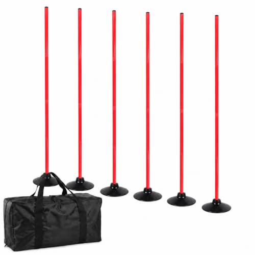 Nbguigdstr 6 Pcs 5 FT Adjustable Agility Training Poles for Soccer Basketball Football Horse Dog-Speed and Agility Training Equipment Sports Training Poles with Rubber Bases and Bag (red)