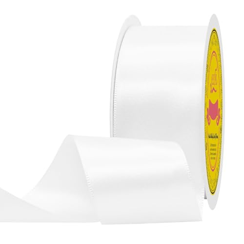 Image of Double Face White Satin Ribbon 1-1 /2 inch X 25 Yards Polyester White Ribbon for Gift Wrapping Very Suitable for Weddings Party Hair Bow Invitation Decorations and More