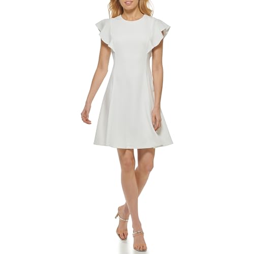 Image of DKNY Women's Flutter Sleeve Scuba Crepe Jewel Neck Dress