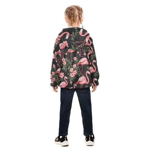 Flamingos Flowers Girls Fleece Jacket Girls Fall Jacket Girl Coats Zip Up Hoodie Children Sherpa Warm Outerwear 2-10T4