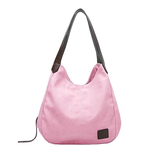 Image of HUGGI Hobo Bags for women | Canvas Material with improve strap & zipper | Elegant hand bag for women in office, function | 33 x 12 x 32 cm (canvas Light Pink)