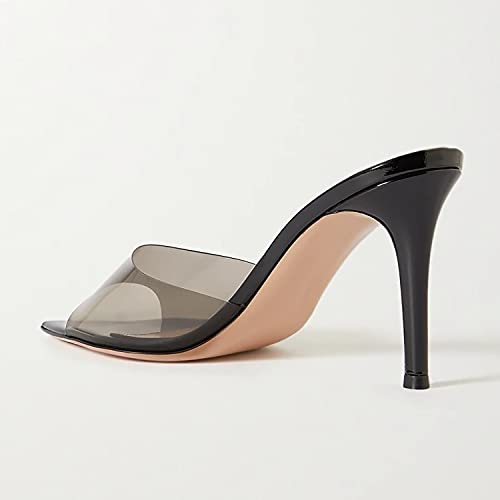 Fashion Clear PVC Mules Woman,Pointed Open Toe Transparent Women's Slippers with Sexy High Stiletto Heel,Lovely Backless Girls Slide Sandals for Outdoor Beach and Daily,Full US Shoe Size 4-163