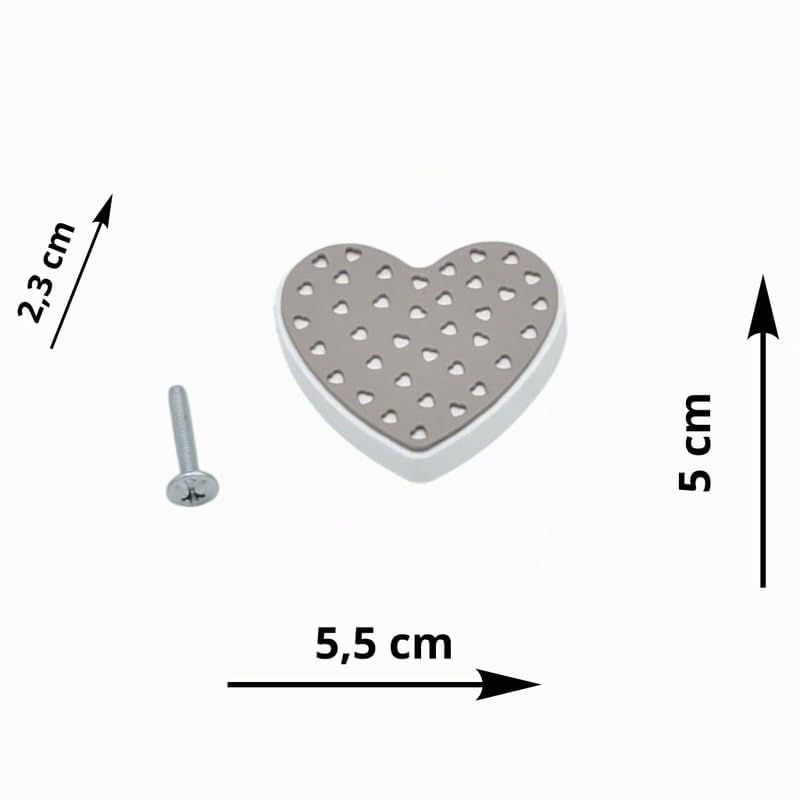 KIT 6 Pomoli in Legno a Forma di Cuore – Bianco e Tortora – Manopole per Camera Bambina, Cassetti e Armadi – Viti Incluse