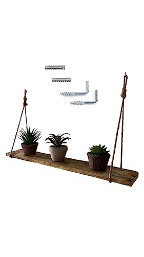 Estantería de Madera Colgante con Cuerdas para Decorar tu Hogar Patio Salón Balda (65x12x27cm)