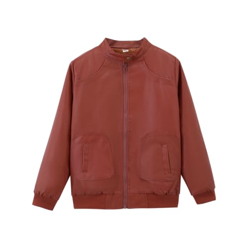 Image of Boys Trendy Stand Collar PU Leather Moto Jacket - Winter Warm Lined Coat with Zipper Closure for Kids (Age 3-12)