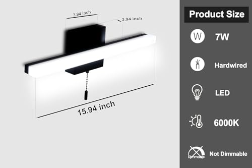 Image of 16 Inch Black Vanity Light Bar with Pull Switch 10W Brightness Ideal for Cabinet Lighting Picture Light and Sink Light for Kitchen and Bathroom Applications Modern Design Efficient Lighting
