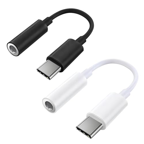QAJOPFN 2 Pack USB C to 3.5mm Headphone Jack Adapter, Hi-Fi DAC Audio Converter with Microphone...