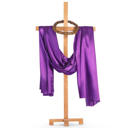 Easter Decorations Include 58 Extra Large Wood Cross Jesus Crown of Thorns and Satin Purple Fabric Easter Charmeuse He is Risen Easter Ornaments for Home Indoor Outdoor Decor