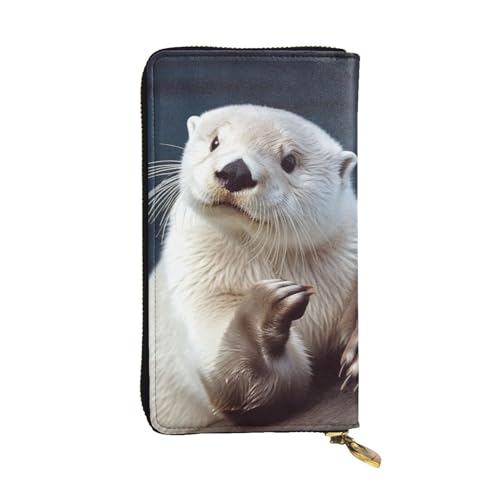 White Otter Wallet For Women Men Clutch Rfid Blocking Leather Wallets Large Capacity Purse Credit Card Holder Money Case With Zipper Phone Holder Long Travel Purse