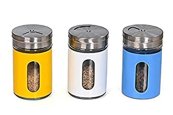 LIMCHEF Kitchen Containers Salt and Pepper Dispenser Sprinkler Dining Table Masala Box Shaker Spice Rack Grinder Bottle Namak Dani with Lid Home Use Innovative Oregano Shakers Pack of 3 Multicolor
