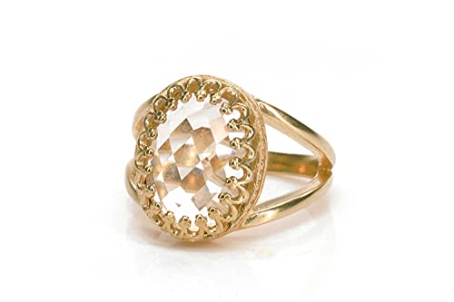 Bague en quartz ovale et or rose 14k forgée à la main pour femme