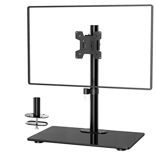 Image of Free Standing Single Monitor Stand, Height Adjustable Monitor Mount with Glass Base, Fits LCD LED Flat Curved Screen up to 32 inch, 22lbs, with Grommet Base (GMF001) by WALI