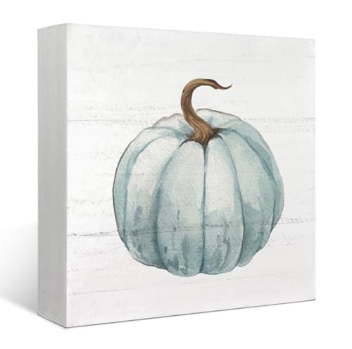 XYDEG Fall Decor Blue Pumpkin Wooden Box Sign for Bathroom,Neutral