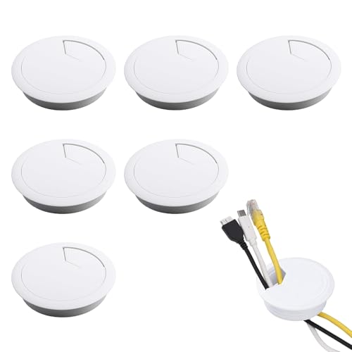 6 Pcs Desk Grommet, Desk Cable Hole, Cable Grommet, Tidy Wire Hole Cover Wire Organizers, 80 Mm/ 3.15 Inch Mounting Hole Diameter, for Home and Office Table Surface Port Hole Covers (White)