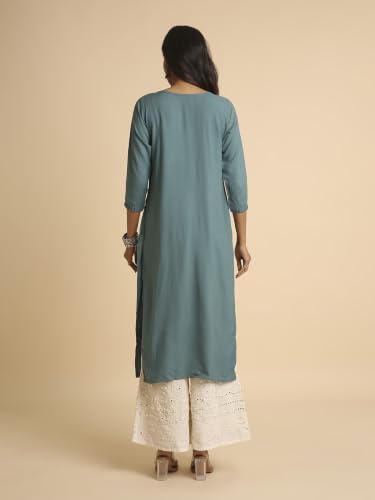 Image of RATAN Rayon Straight Lucknowi Chikankari Ethnic Wear Kurta for Women