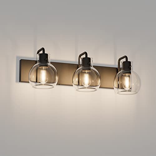 Image of Tipace Bathroom Vanity Light, 3 Light Matte Black Vanity Lights with Clear Glass Shade,Modern Wall Sconces,Bathroom Lighting Fixtures Over Mirror for Living Room(Exclude Bulb)